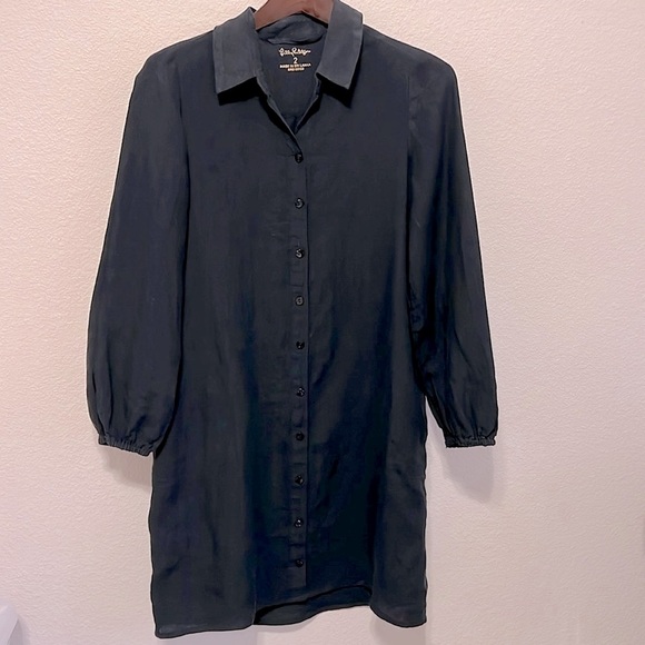 Lilly Pulitzer Bethanne Knee Length Dress, buttondown, black, pockets, size 2 - Picture 3 of 16